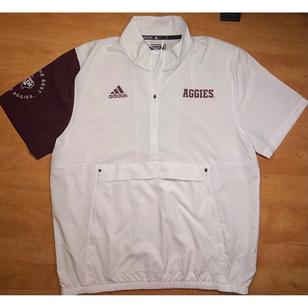 Adidas Texas A&M Aggies Mens Large White Maroon Quarter Zip Windbreaker